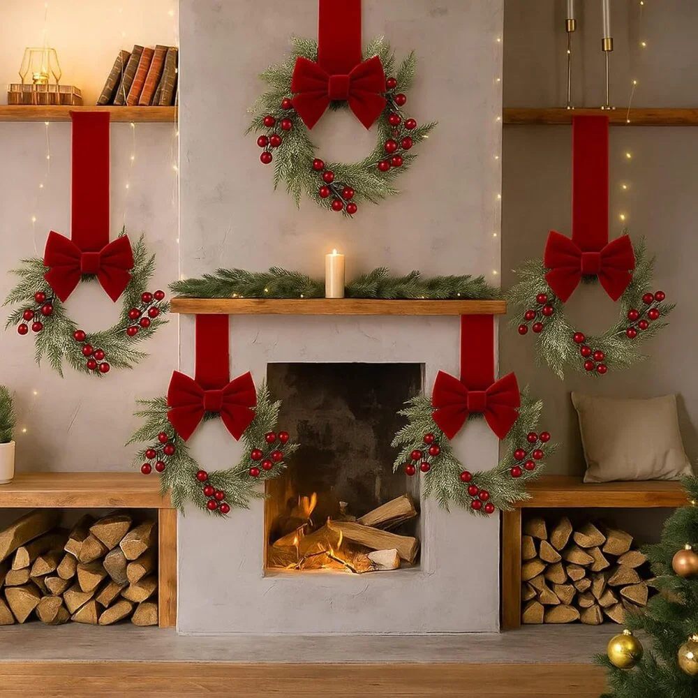 Charming 6-Piece Mini Christmas Wreaths - Perfect for Candle Decor & Windows